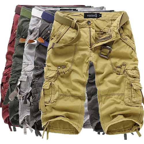 

Men's Cargo Shorts Capri shorts Zipper Multi Pocket Solid Colored Calf-Length Casual Daily 100% Cotton Sports Streetwear Dark Khaki ArmyGreen Inelastic