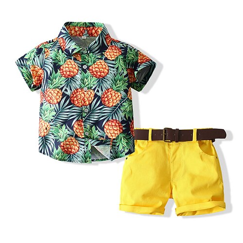 

2 Pieces Kids Boys Shirt & Shorts ShortsSet Clothing Set Outfit Fruit Print Short Sleeve Set School Summer 3-6 Years Yellow