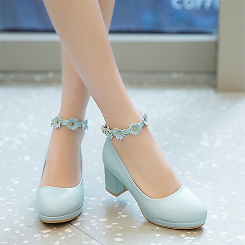 Girls White Block Heel Dress Shoes with Daisy Flower Ankle Strap Cute Formal Mary Jane Pumps for Special Occasions 2024 44.99