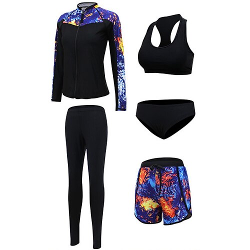 

Women's Rashguard Swimsuit Swimwear Bathing Suit UV Sun Protection UPF50 Breathable Full Body Front Zip 5-Piece - Swimming Surfing Water Sports Floral / Botanical Autumn / Fall Spring Summer