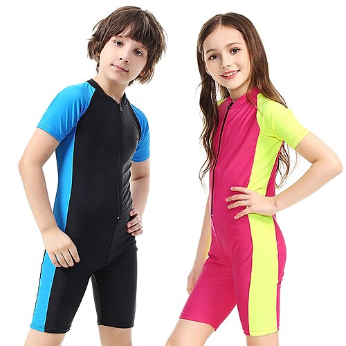 

SBART Boys Girls' Rash Guard Dive Skin Suit UV Sun Protection UPF50 Breathable Short Sleeve Swimsuit Front Zip Swimming Diving Surfing Snorkeling Patchwork Fall Spring Summer / Quick Dry / Quick Dry