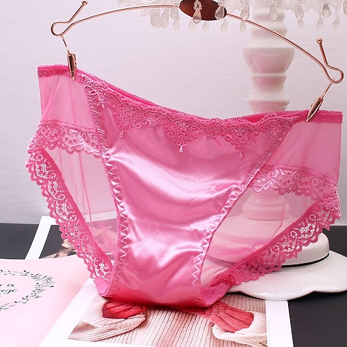 

Women's Brief Underwear 1 PC Underwear Lace Solid Color Cotton Nylon Mid Waist Black Pink Fuchsia One-Size