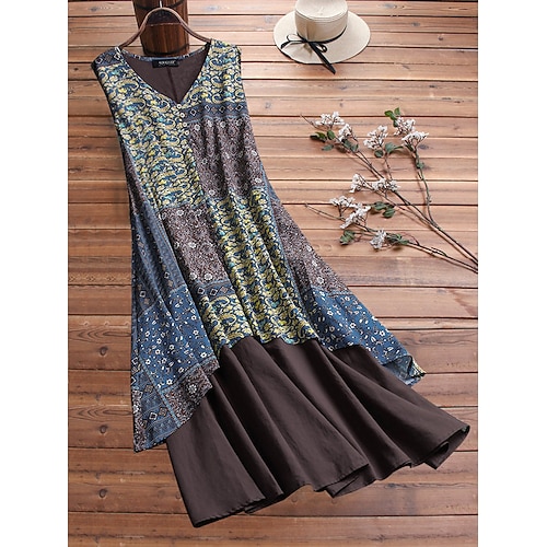

Women's Plus Size Holiday Dress Graphic Crew Neck Sleeveless Spring Summer Basic Boho Casual Maxi long Dress Daily Holiday Dress