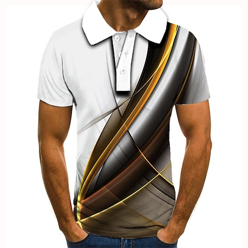 

Men's Unisex Collar Polo Shirt Golf Shirt Tennis Shirt Graphic Prints Linear Collar White 3D Print Street Casual Short Sleeve Button-Down Clothing Apparel Basic Fashion Cool Designer / Hand wash