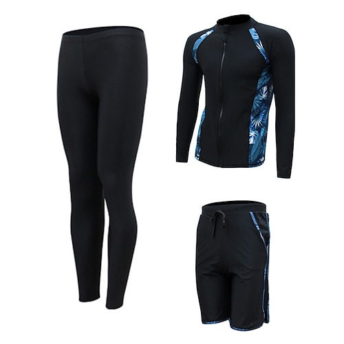 

Men's Rashguard Swimsuit Swimwear Bathing Suit UV Sun Protection UPF50 Breathable Full Body 3-Piece Front Zip - Swimming Surfing Water Sports Floral / Botanical Autumn / Fall Spring Summer