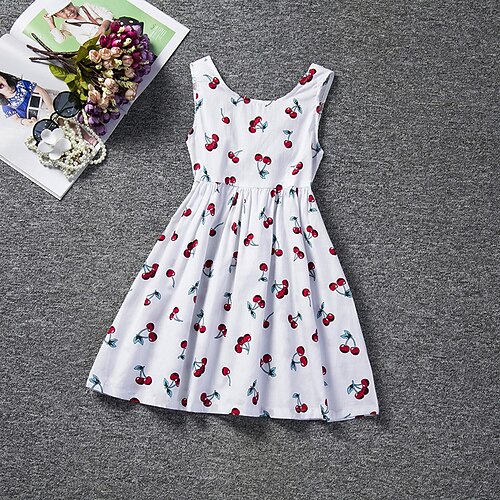 

Girls' Sleeveless Graphic 3D Printed Graphic Dresses Sweet Knee-length Polyester Dress Cherry Kids Print