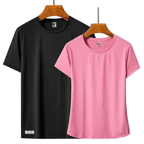 

Women's Men's T shirt Hiking Tee shirt Short Sleeve Tee Tshirt Top Outdoor Quick Dry Lightweight Breathable Sweat wicking Autumn / Fall Spring Summer Ice Silk Female models: pink Female models: black