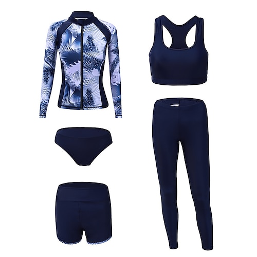 

Women's Rashguard Swimsuit Spandex Swimwear Bathing Suit UV Sun Protection UPF50 Breathable Full Body 5-Piece - Swimming Surfing Water Sports Floral / Botanical Autumn / Fall Spring Summer