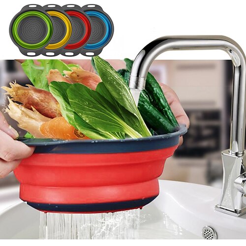 

Folding Silicone Drain Basket Fruit Vegetable Washing Basket Foldable Strainer Colander Collapsible Drainer Kitchen Storage Tool