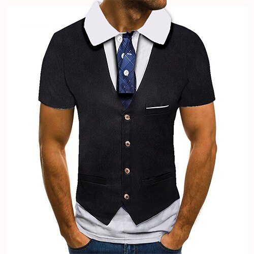 

Men's Collar Polo Shirt Golf Shirt Tennis Shirt 3D Graphic Prints Collar Black 3D Print Street Casual Short Sleeve Button-Down Clothing Apparel Fashion Cool Casual / Sports
