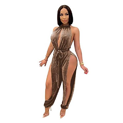 

Women's Jumpsuit Cut Out Solid Color Casual Regular Fit Sleeveless X3737-brown X3737-red X3737-blue S M L Spring & Summer