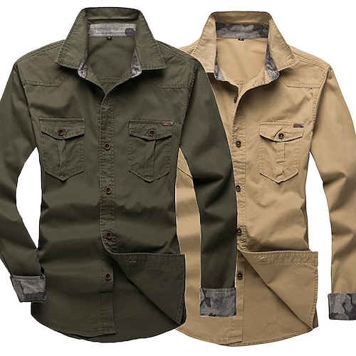 

Men's Hiking Jacket Hiking Shirt / Button Down Shirts Long Sleeve Shirt Coat Top Outdoor Breathable Quick Dry Lightweight Sweat wicking Summer Camo / Camouflage Army green (821 without epaulettes