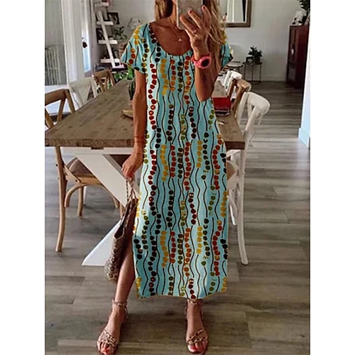 

Women's A Line Dress Maxi long Dress Short Sleeve Pattern Print Spring & Summer Round Neck Casual 2022 M L XL XXL XXXL