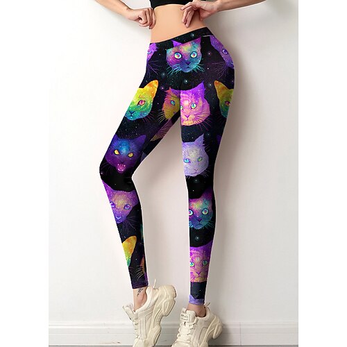 

Women's Leggings Black Mid Waist Sports Fashion Sporty Leisure Sports Weekend Print Stretchy Ankle-Length Comfort Cat S M L XL XXL / Skinny