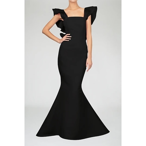 

Mermaid / Trumpet Evening Dresses Minimalist Dress Engagement Floor Length Sleeveless Scoop Neck Satin with Sleek Bow(s) Ruffles 2022 / Formal Evening