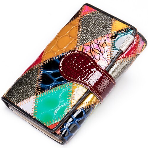 

elegant ladies hand bag short wallet, color stitching coin purse, multi-card position first layer cowhide wallet wholesale