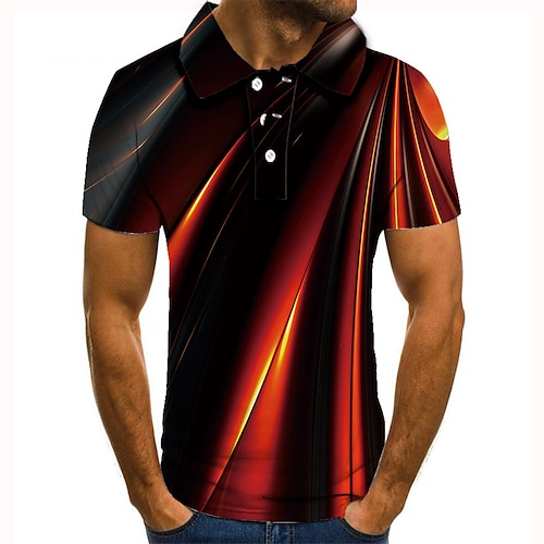 

Men's Collar Polo Shirt Golf Shirt Tennis Shirt Graphic Prints Linear Collar Black 3D Print Street Casual Short Sleeve Button-Down Clothing Apparel Fashion Cool Casual / Hand wash / Washable / Daily