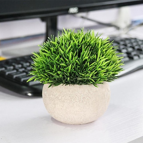 

Desktop Simulation Bonsai Green Plant Short Needle Grass Half Round Paper Pulp Basin Simulation Bonsai With Basin Style 12cm/5""