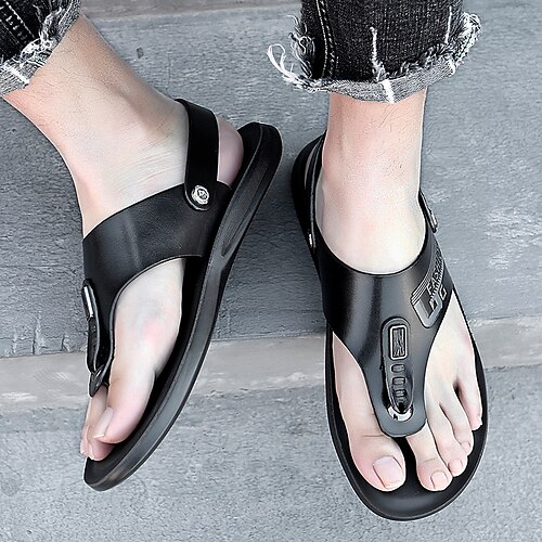 

Men's Sandals Slingback Sandals Casual Beach Daily Walking Shoes Nappa Leather Breathable Non-slipping Wear Proof Black White Summer