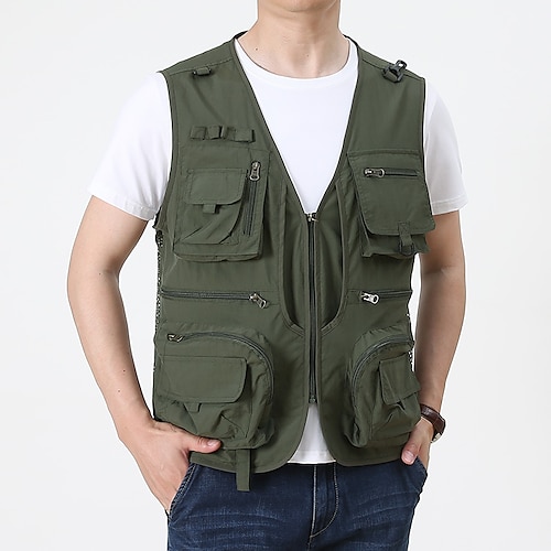 

Men's Fishing Vest Hiking Vest Sleeveless Vest / Gilet Jacket Top Outdoor Breathable Quick Dry Lightweight Multi Pockets Summer ArmyGreen khaki Red Hunting Fishing Climbing