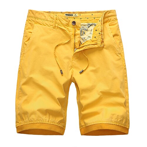 

Men's Chinos Shorts Pants Zipper Drawstring Multi Pocket Plain Solid Colored Comfort Breathable Knee Length Casual Daily 100% Cotton Stylish Chic Modern Yellow Light Green Micro-elastic / Summer