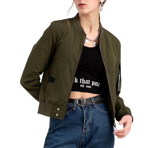 

Women's Bomber Jacket Jacket Varsity Jacket Street Daily Winter Fall Spring Short Coat Round Neck Regular Fit Windproof UV Resistant Rain Waterproof Warm Sporty Casual Jacket Long Sleeve Plain Print