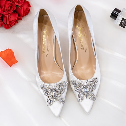 

Women's Wedding Shoes Pumps Dress Shoes Glitter Crystal Sequined Jeweled Wedding Daily Wedding Heels Bridal Shoes Bridesmaid Shoes Summer Rhinestone Stiletto Heel Pointed Toe Elegant Minimalism Satin