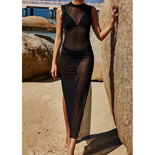 

Women's Swimwear Swimsuit Cover Up Rash Guard Normal Swimsuit Mesh Solid Color Black Bathing Suits New Casual Sexy