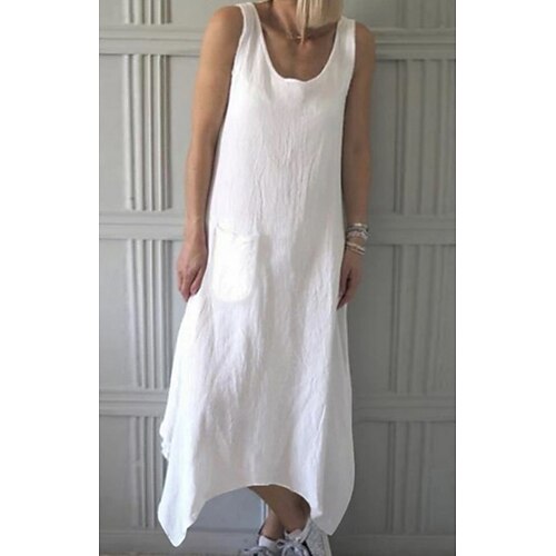 

Women's Shift Dress White Dress Long Dress Maxi Dress Blue White Sleeveless Pure Color Patchwork Spring Summer Crew Neck Loose Fit M L XL XXL 3XL 4XL 5XL