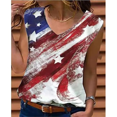 

Women's Tank Top T shirt Tee Vest White Flag American US Flag Sleeveless Daily Independence Day V Neck Regular Independence Day S