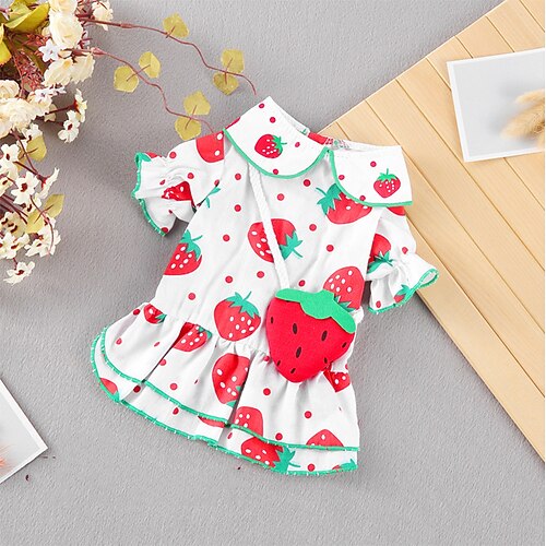

Dog Cat Dress Strawberry Fruit Basic Adorable Cute Casual / Daily Dog Clothes Puppy Clothes Dog Outfits Breathable Red Costume for Girl and Boy Dog Cotton Fabric S M L XL XXL