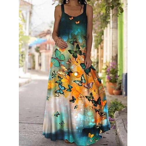 

Women's Long Dress Maxi Dress Blue-Yellow Black yellow Light blue chrysanthemum Sleeveless Spring Summer S M L XL 2XL 3XL 4XL 5XL