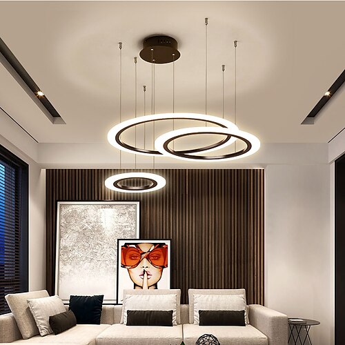 

80 cm Circle Design Line Design Geometric Shapes Pendant Light Metal Layered Artistic Style Formal Style Painted Finishes Artistic LED 110-240 V