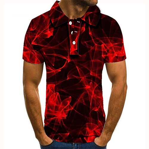 

Men's Collar Polo Shirt Golf Shirt Tennis Shirt Color Block Graphic Prints Collar Red 3D Print Street Casual Short Sleeve Button-Down Clothing Apparel Fashion Cool Casual / Sports