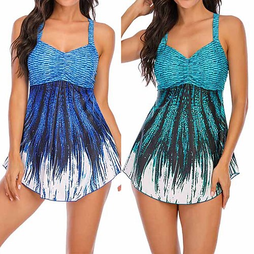 

Women's Tankini Two Piece Swimsuit Bathing Suit Swimwear Green Blue Ultra Light (UL) Breathable Quick Dry Sleeveless - Swimming Surfing Water Sports Summer