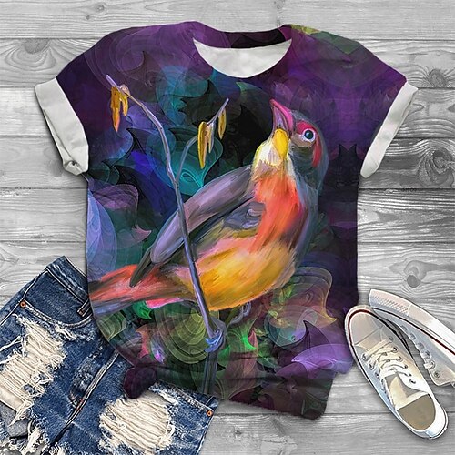

Per donna Taglia grossa Top maglietta Pop art Uccello Stampa Manica corta Girocollo Essenziale Giornaliero Per eventi Jersey di cotone spandex Viola / Plus Size / Plus Size