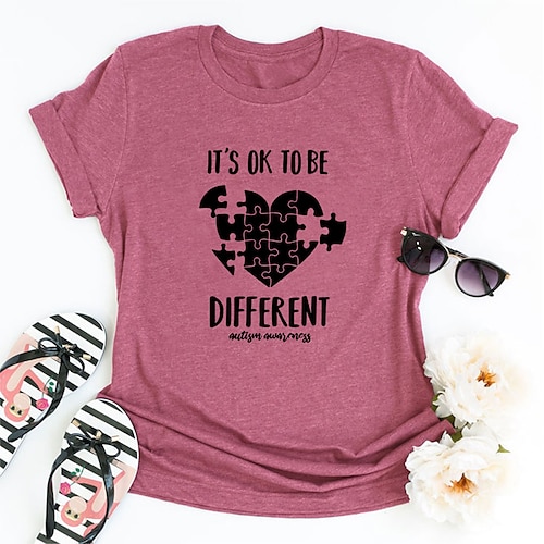 

Women's T shirt Graphic Heart Letter Print Round Neck Basic Tops Light Green