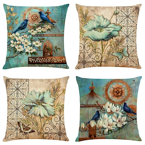 

Cushion Cover 4PCS Soft Decorative Square Throw Pillow Cover Cushion Case Pillowcase 45 x 45 cm (18 x 18 Inch) Superior Quality Machine Washable Faux Linen Cushion for Sofa Couch Bed Chair