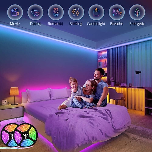 Tira De Led Tira De Luces LED RGB, 60 LED 5050 Que Cambian De Color Con  Control Remoto De 28 Teclas, Tira De Luces Para Exteriores Cortables De 6.6  Pies, Luces Autoadhesivas