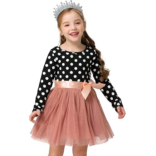 

Bambino (1-4 anni) Piccolo Da ragazza Vestito A pois Abito tutu Casuale Retato Con fiocco Bianco Nero Cotone Al ginocchio Manica lunga Essenziale stile sveglio Vestitini Standard 2-6 anni