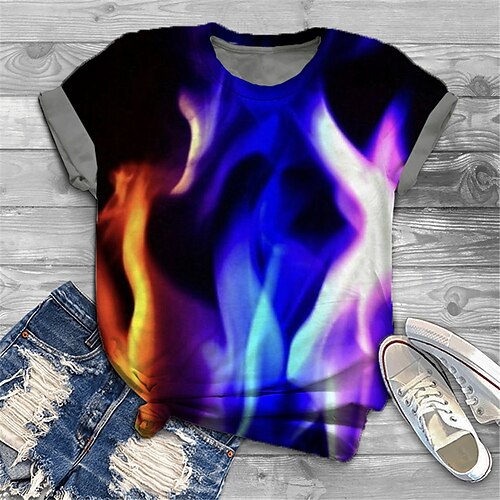 

Mujer Talla extra Tops Camiseta Gráfico Fuego Estampado Manga Corta Cuello redondo Básico Diario Festivos Jersey de algodón spandex Negro / Talla Grande / Talla Grande