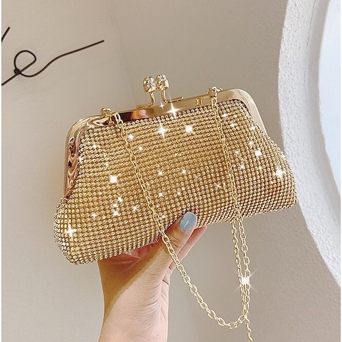 

Women's 2022 Handbags Messenger Bag Evening Bag Crystals Glitter Shine Party Wedding Wedding Party Black Silver Gold