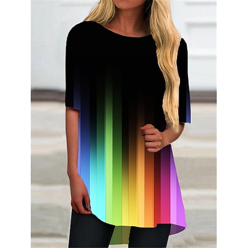 

Women's T Shirt Dress Tee Dress Mini Dress Black Half Sleeve Color Gradient Print Fall Spring Autumn Crew Neck S M L XL XXL 3XL
