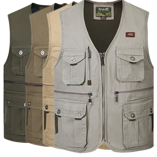 

Men's Fishing Vest Hiking Vest Work Vest Sleeveless Vest / Gilet Jacket Top Outdoor Breathable Quick Dry Lightweight Sweat wicking Summer Army Yellow khaki off-white Hunting Fishing Climbing