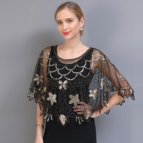 

Shawl & Wrap Women's Wrap Bolero 1920s Elegant Sparkle & Shine Half Sleeve Tulle Wedding Wraps With Pattern / Print For Wedding Summer