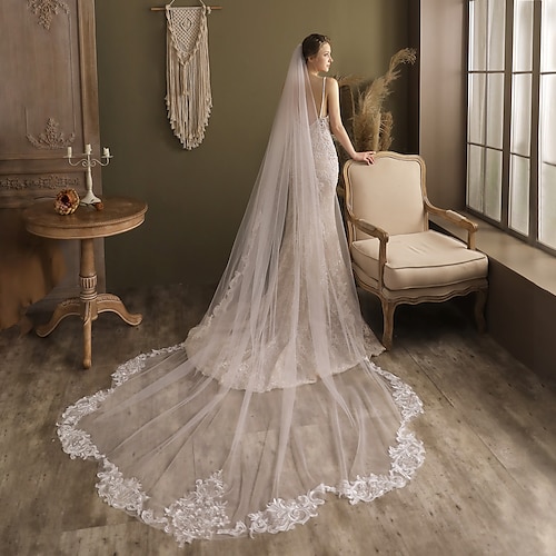 

One-tier Elegant & Luxurious Wedding Veil Cathedral Veils with Solid / Trim Lace / Tulle