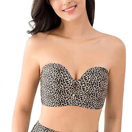 

Women's Double Strap Strapless Bras 3/4 cup Invisible Leopard Hook & Eye Polyester 1PC Leopard Flesh-colored