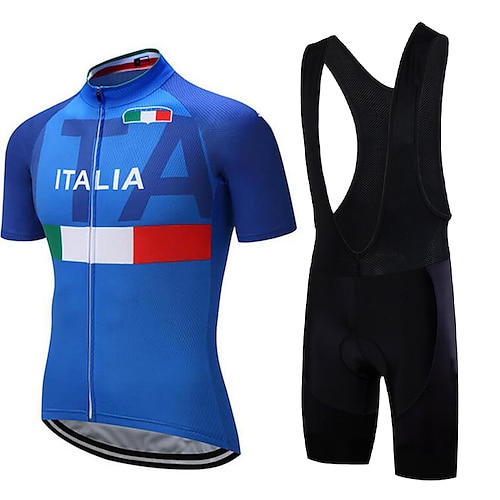 

21Grams Men's Cycling Jersey with Bib Shorts Short Sleeve Mountain Bike MTB Road Bike Cycling Blue White Italy National Flag Bike Clothing Suit UV Protection Breathable Anatomic Design Quick Dry