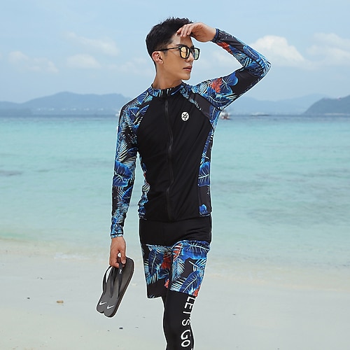 

Men's Rash guard Swimsuit UV Sun Protection UPF50 Breathable Long Sleeve Spandex Diving Suit Swimsuit 3-Piece Swimming Diving Surfing Water Sports Floral Spring Summer Autumn / Fall / Quick Dry