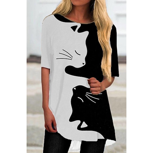 

Dame T skjortekjole Mini kjole Hvit Halvlange ermer Dyr Trykt mønster Sommer Vår Crew-hals Fritid 2023 S M L XL XXL 3XL
